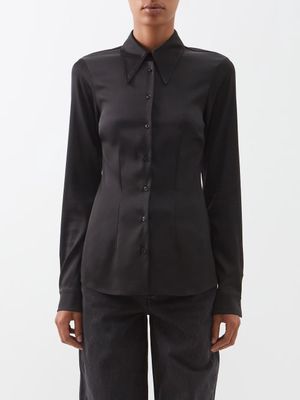 Raey - Fitted Silk-satin Shirt - Womens - Black