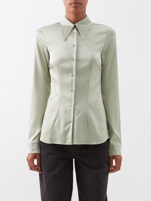 Raey - Fitted Silk-satin Shirt - Womens - Light Green