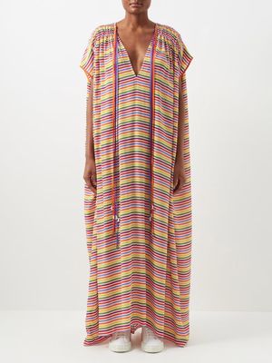 Raey - Fixed Drawstring Striped Silk Kaftan - Womens - Multi Stripe