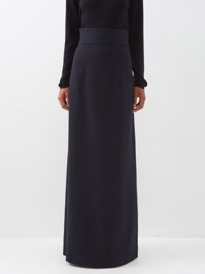 Raey - High-rise Wool-blend Tailored Maxi Skirt - Womens - Navy