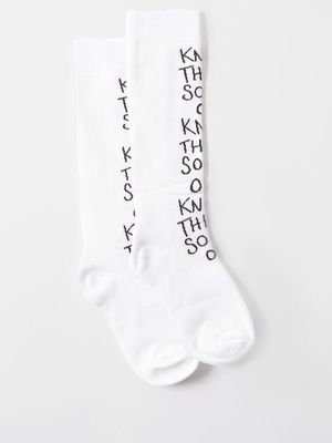 Raey - Knock Their Socks Off Cotton-blend Socks - Womens - White Multi
