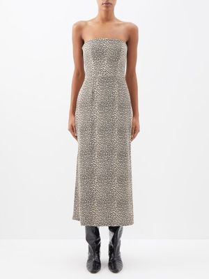 Raey - Leopard-print Bandeau-neck Crepe Midi Dress - Womens - Beige Multi