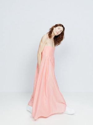 Raey - Organic Cotton Pleated Maxi Dress - Womens - Light Pink