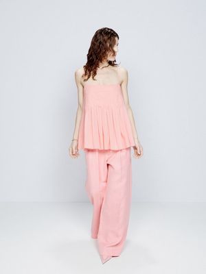 Raey - Organic Cotton Pleated Top - Womens - Light Pink