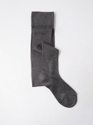 Raey - Over-the-knee Ribbed Silk Socks - Womens - Charcoal