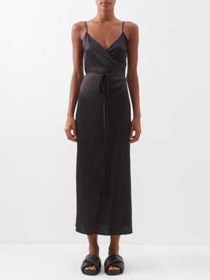 Raey - Panelled Deep-v Silk-satin Slip Dress - Womens - Black