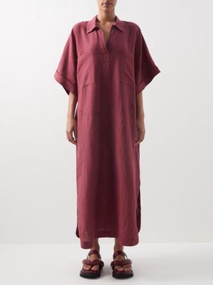 Raey - Patch-pocket Linen Smock Dress - Womens - Dark Pink