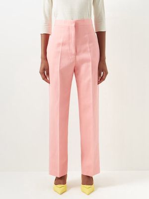 Raey - Relaxed Cotton-blend Tailored Trousers - Womens - Light Pink