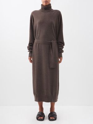 Raey - Responsible Cashmere-blend Belted Roll-neck Dress - Womens - Brown
