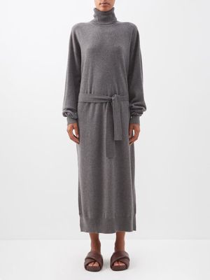 Raey - Responsible Cashmere-blend Belted Roll-neck Dress - Womens - Dark Grey