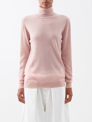 Raey - Roll-neck Fine-rib Responsible-cashmere Sweater - Womens - Light Pink