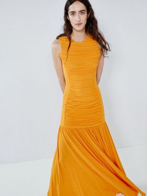 Raey - Ruched Side Jersey Dress - Womens - Orange