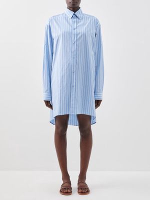 Raey - Strap-back Organic-cotton Striped Shirt - Womens - Blue Stripe