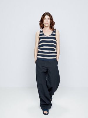 Raey - Striped Cotton Vest - Womens - Navy Stripe