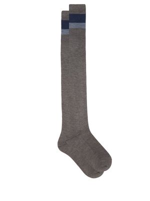 Raey - Striped Silk Socks - Womens - Dark Grey