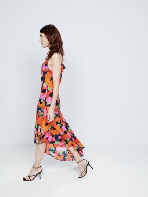 Raey - Strong Flower-print Side Godet Slip Dress - Womens - Red Print