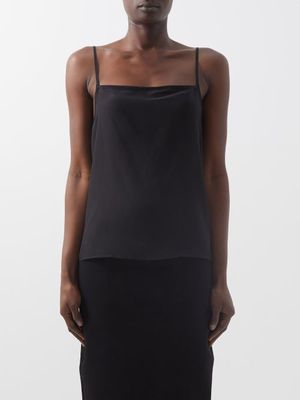 Raey - Thin-strap Straight-neck Silk Cami Top - Womens - Black