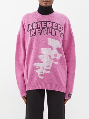 Raf Simons - Altered Reality Printed Wool Sweater - Womens - Pink White