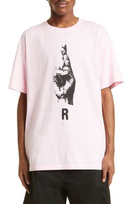 Raf Simons Crossed Fingers Oversize Graphic Tee in Light Pink 0034