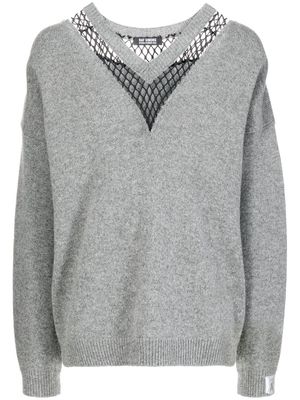 Raf Simons cut out-detail V-neck jumper - Grey