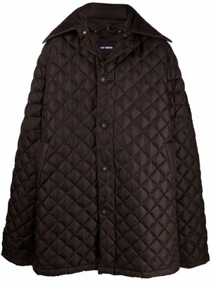 RAF SIMONS diamond pattern quilted overcoat - Brown