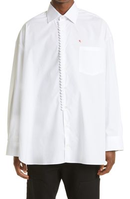 Raf Simons Embroidered Scallop Trim Oversize Cotton Button-Up Shirt in White
