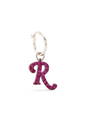 Raf Simons gem-embellished logo-charm hoop earring - Pink