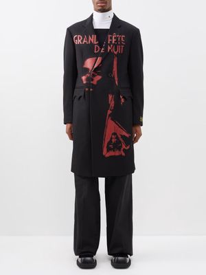 Raf Simons - Grande Fêtes De Nuit-print Recycled-fibres Coat - Mens - Black Red