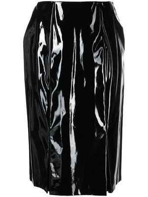 Raf Simons high-shine slit-detail knee-length skirt - Black