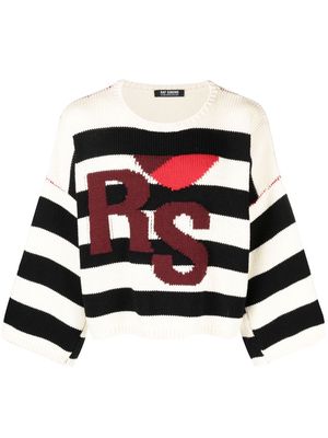 Raf Simons intarsia-logo striped jumper - White