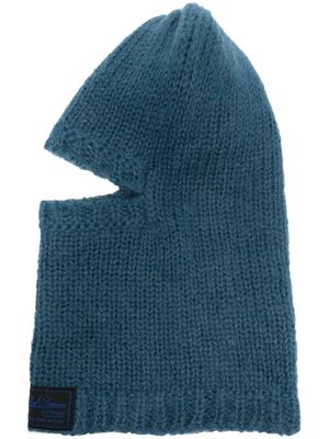Raf Simons knitted logo-patch balaclava hat - Blue