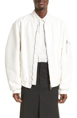 Raf Simons Leather Bomber Jacket in Pearl