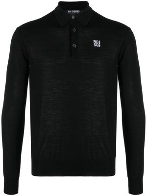 Raf Simons logo-embroidered merino polo shirt - Black