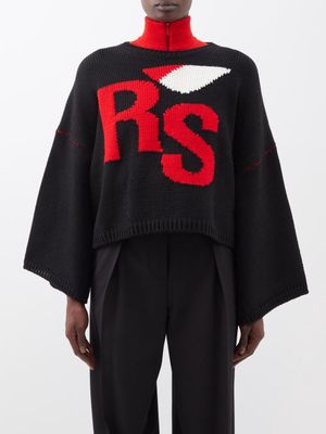 Raf Simons - Logo-jacquard Merino Sweater - Womens - Black Red