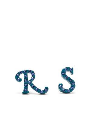 Raf Simons logo-lettering rhinestone stud earrings - Blue