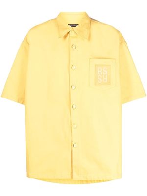 Raf Simons logo-patch denim short-sleeved shirt - Yellow