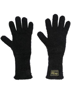 Raf Simons logo-patch knitted gloves - Black