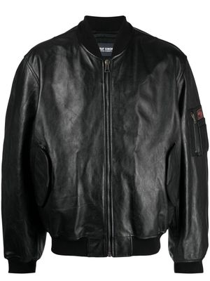 Raf Simons logo-patch leather bomber jacket - Brown