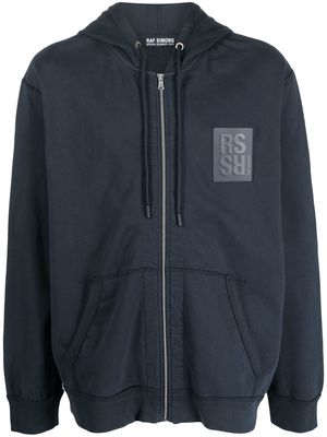 Raf Simons logo-patch zip-up hoodie - Blue