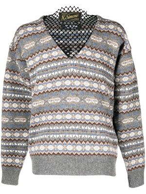 Raf Simons mesh-insert fair isle-knit jumper - Grey