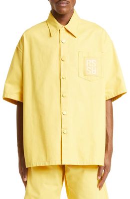 Raf Simons Oversize Logo Patch Denim Short Sleeve Button-Up Shirt in Yellow 0015