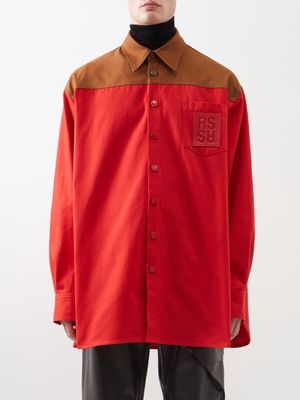 Raf Simons - Oversized Colour-block Cotton Shirt - Mens - Brown Red