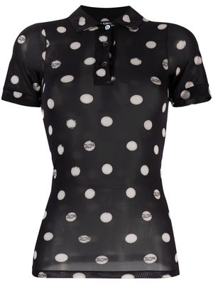 Raf Simons polka dot-print semi-sheer polo shirt - Black