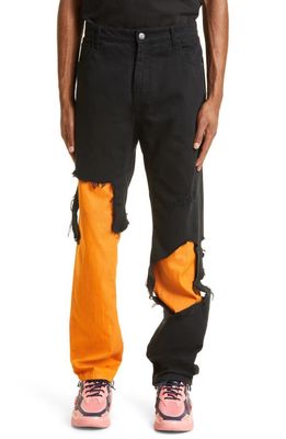 Raf Simons Raw Edge Double Layer Denim Pants in Black-Orange 9935
