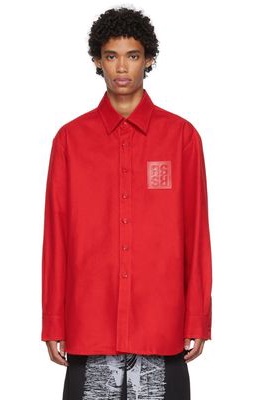 Raf Simons Red Leather Patch Shirt