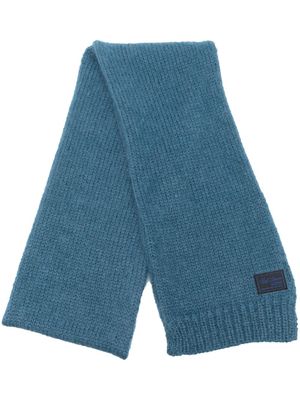 Raf Simons ribbed-knit logo-patch scarf - Blue