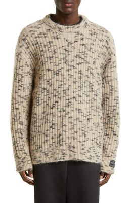 Raf Simons Ribbed Mohair & Wool Blend Crewneck Sweater in Camel Black 6299