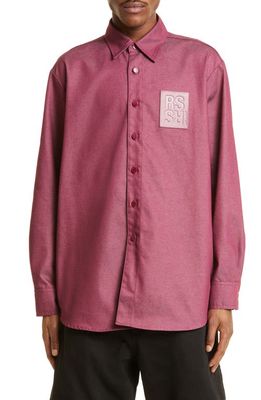Raf Simons Straight Fit Logo Patch Denim Button-Up Shirt in Burgundy 0051