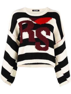 Raf Simons striped logo-detail knit jumper - White
