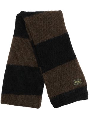 Raf Simons striped logo-patch scarf - Brown